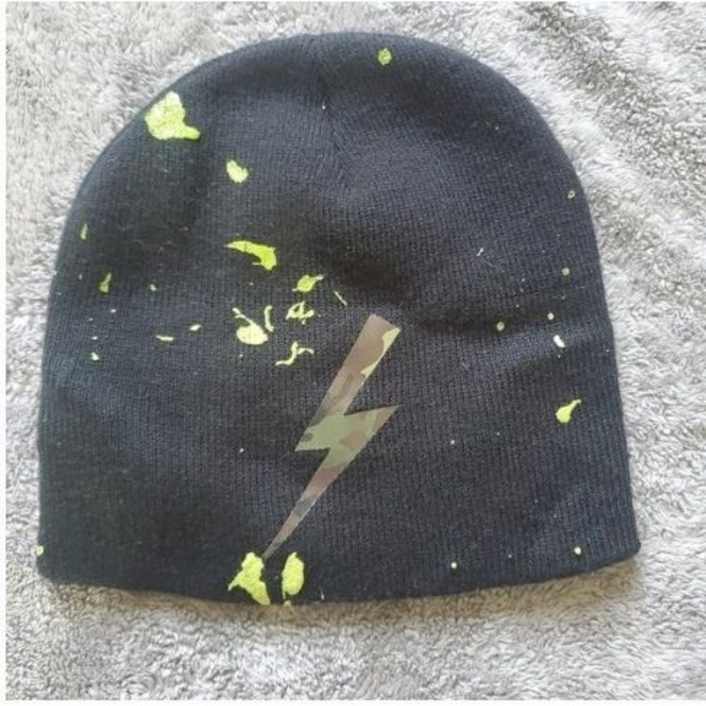 Black Beanie with Camouflage Bolt